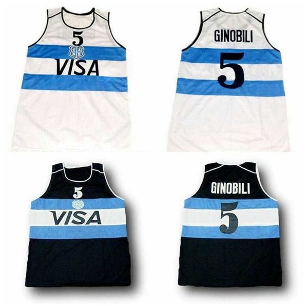 Nikivip Manu Ginobili #5 Team Argentina Basketball Jersey Mens Cucite Maglie blu scuro personalizzati fatti qualsiasi nome Numero dimensione 2xs-6xl