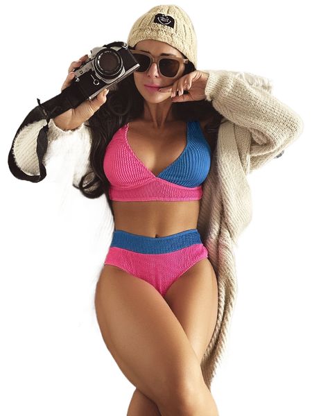 

two tone textured bikini swimsuit w24j#, White;black