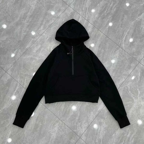 

women sport jacket half zipper yoga coat clothes lu-03 quick dry fitness outfits running hoodies thumb hole sportwear gym workout hooded 02, Gray
