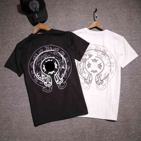 

fashion ch men's t shirt designer classic summer brand neck short sleeve sanskrit letter pullover t-shirt horseshoe cross pattern tees, White;black