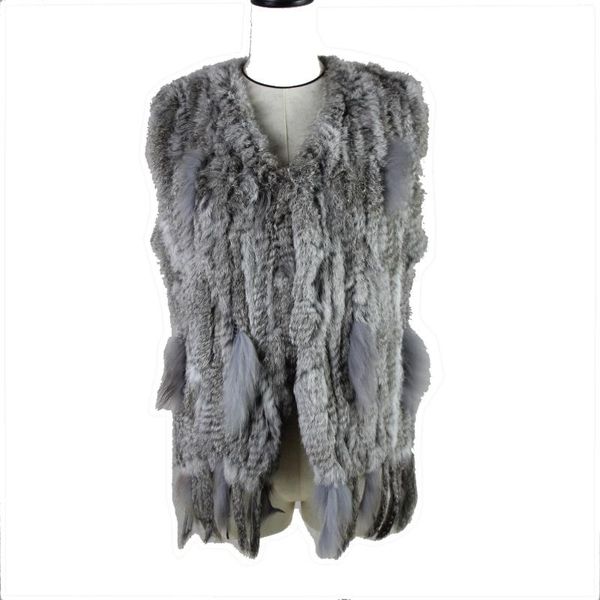 

women's fur & faux 2022 knitted real vest /jacket/coat winter warm women genuine outwear, Black