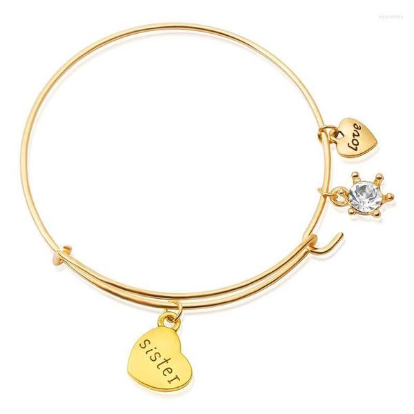 Pulseira moda ouro cristal pulseiras para mulheres clássico em forma de coração carta irmã avó presente do dia das mães birthdaybangle kent22