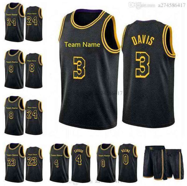 

2020 mens los city angeles anthony 3 davis 23 player 14 gassol 4 caruso 0 kuzma black mamba basketball jersey shorts