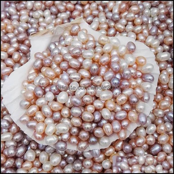 Perle sfuse Gioielli Perle d'acqua dolce naturali Oyster No Hole 5-6Mm Brillante a forma di riso Colore diverso reale Moda Goccia all'ingrosso Deli