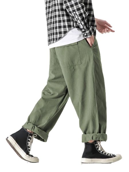 

men slant pocket straight leg pants q8m9#, Black