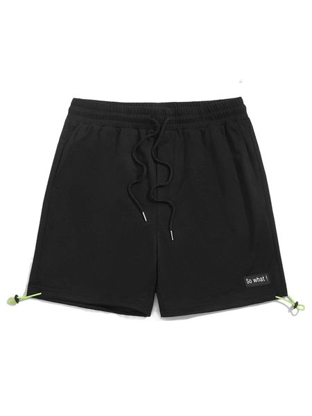 

men slogan patch detail drawstring waist shorts 60uc#, White;black