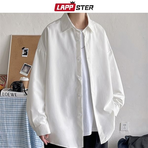 LAPPSTER Uomo Coreano Moda Bianca Manica Lunga Uomo Harajuku Nero Camicia oversize Uomo Button Up Camicette Camicette 5XL 220811