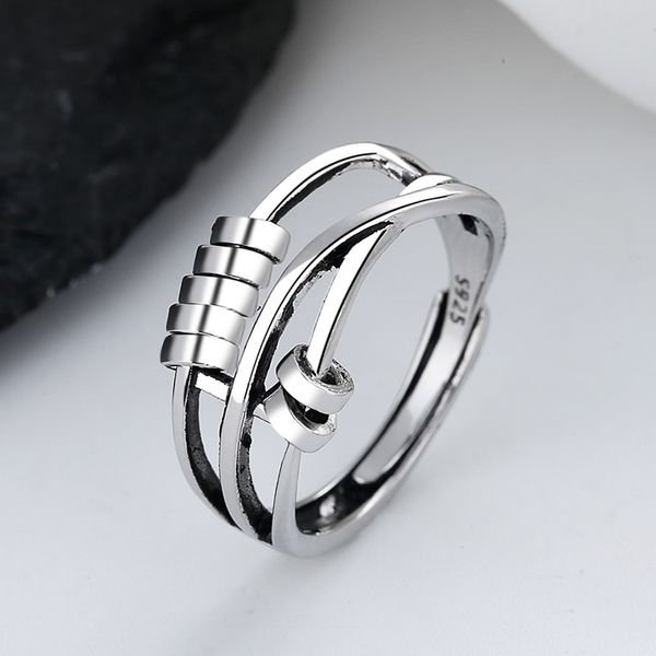 Anello di ansia Apertura regolabile Donna Uomo Fidget Ring con Bead Worry Gioielli antistress per anelli da dito impilabili femminili