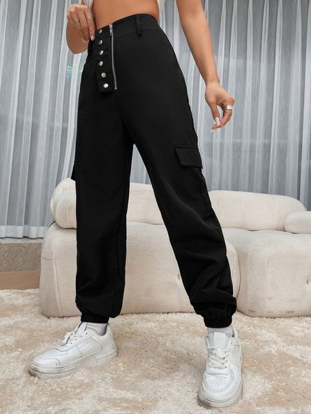 

zip fly flap detail cargo pants x8gb#, Black;white