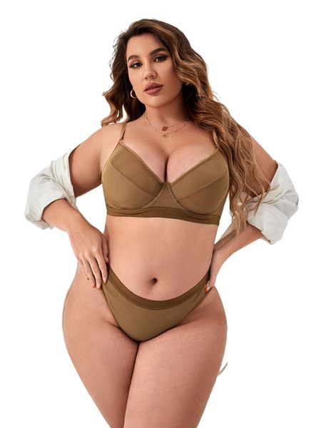 

plus ribbed knit underwire lingerie set r1bb#, Black;white