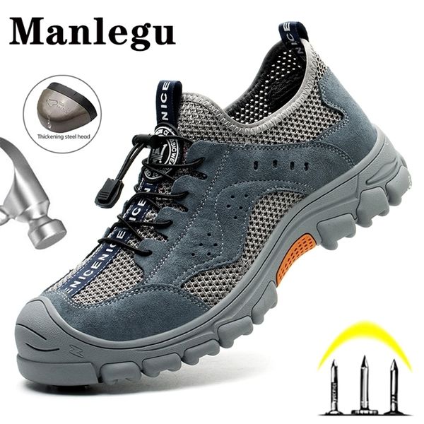 

steel toe safety boots men women work shoes breathable mesh work sneakers punctureproof safety shoes man construction shoes 220809, Black
