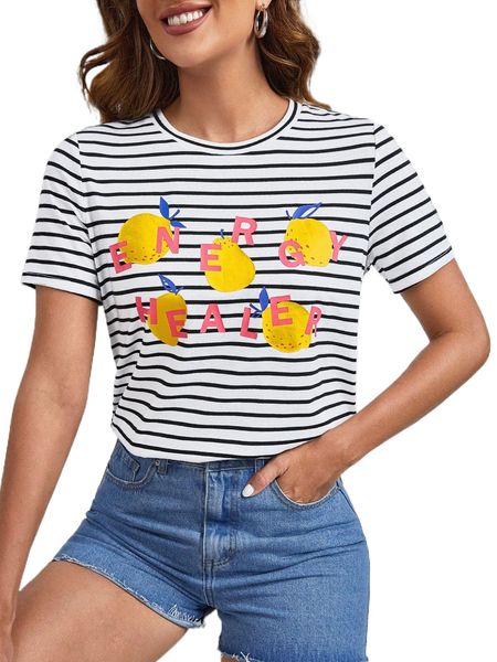 

cartoon graphic striped tee o14x#, White