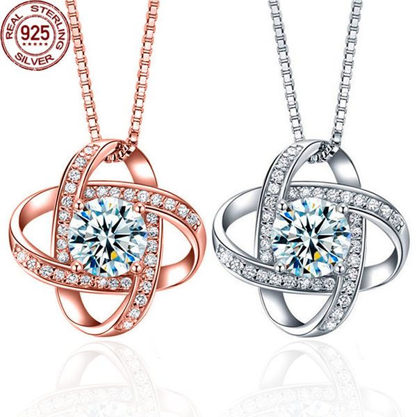 

popular s925 silver necklace female revolving clavicle chain clover pendant female's for you design