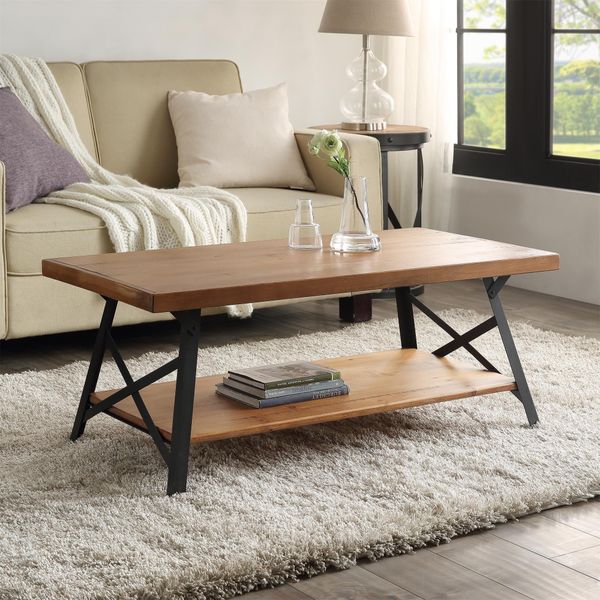 

living room furniture metal legs rustic coffee table solid wood tabletop