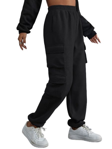 

flap pocket side solid sweatpants n4fj#, Black;white