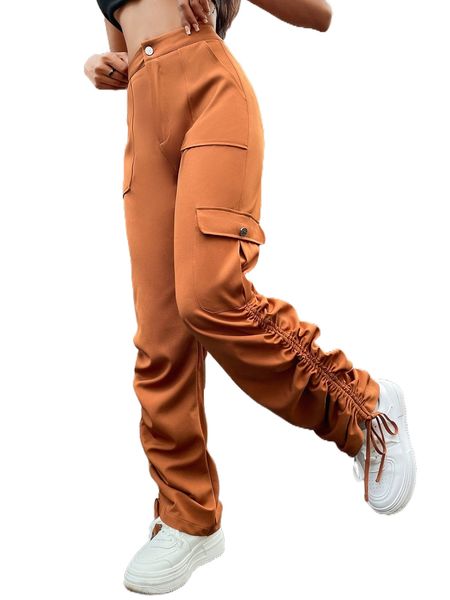 

flap pocket drawstring cargo pants p6tk#, Black;white