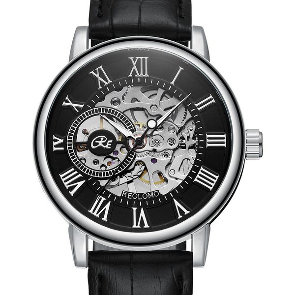 

2022 new mechanical hollow out men's mechanical watch gift, Slivery;brown