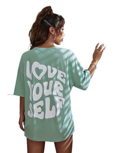 

slogan graphic drop shoulder tee x4xf#, White