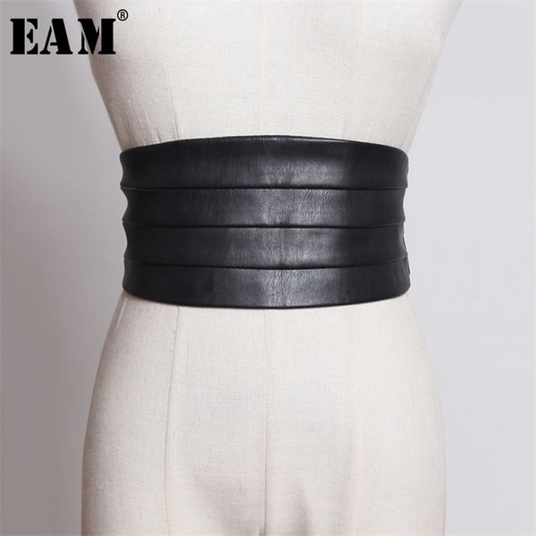 

[eam] multicolor black red pu leather elastic wide belt personality women fashion all-match spring 1u221 220407, Black;brown