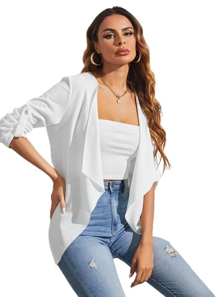 

waterfall collar rolled tab sleeve coat y9ib#, Black