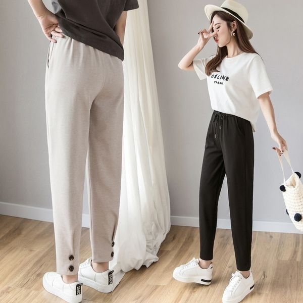 

women spring summer female fashion solid elastic high waist casual trousers loose harem pants sweatpants pencil pant y200114, Black;white