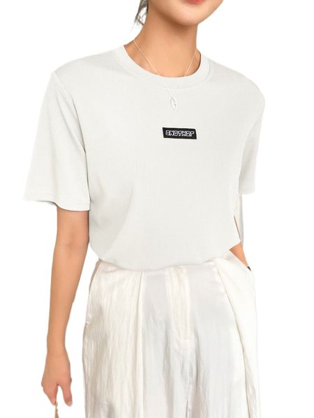

dazy letter patched detail ribbed knit tee 94xk#, White