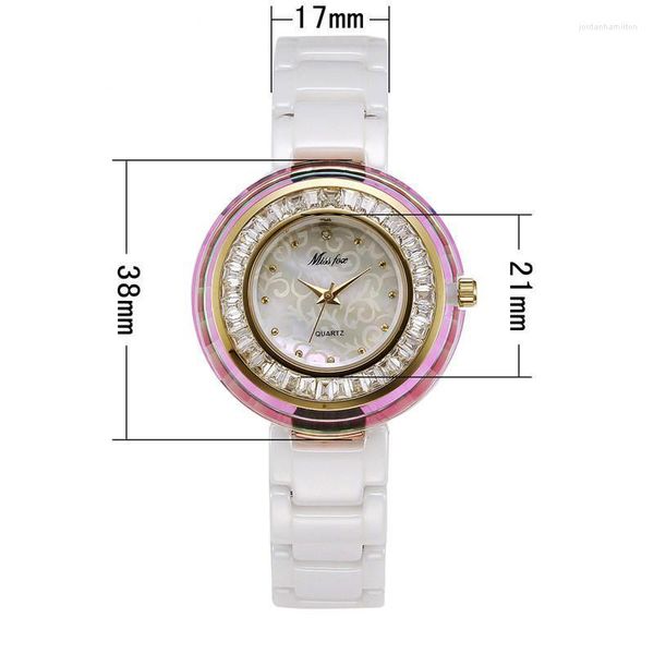 Корейский стиль моды Crystal Women Watch Swim Ring Simple Casual White Ceramic Ladies Предмеки для наручных часов