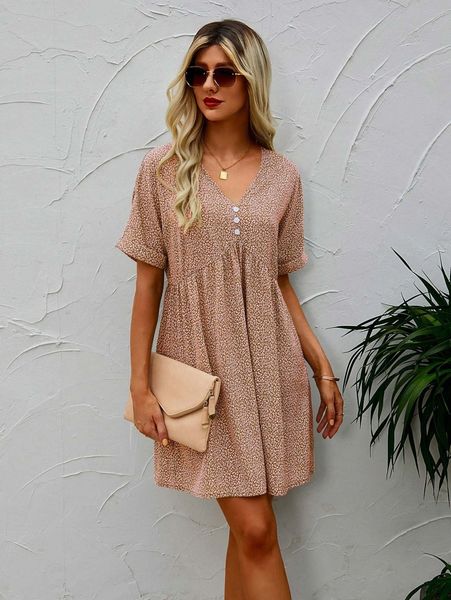 

v-neck rolled cuff babydoll dress g60m#, Black;gray