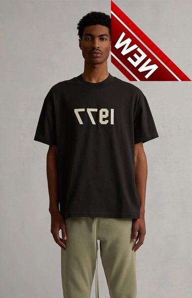 

essentials summer 1977 flocking printed cotton short sleeve loose casual t-shirt fog, White;black