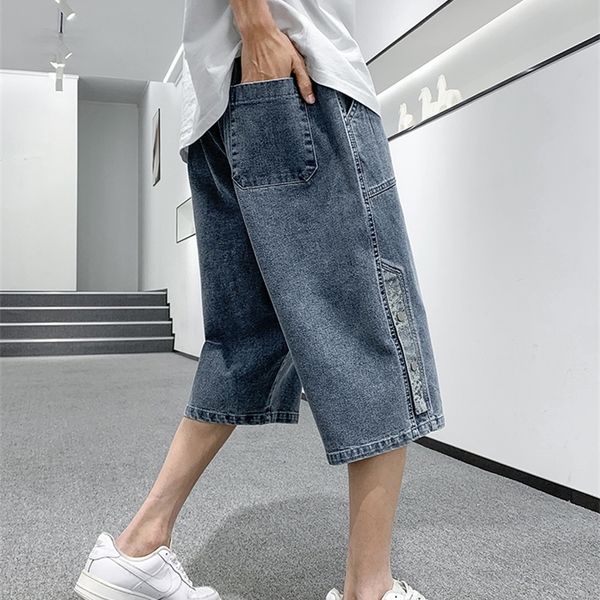 Yaz kısa kot pantolon hip hop sokak kıyafeti şık denim şort pamuklu düz capris pantolon artı boyut 8xl 220715