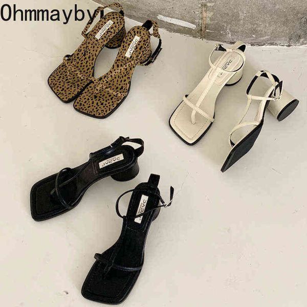 

sandals 2022 summer low heel ankle strap new narrow band gladiator sandal ladies outdoor casual buckle sandalias mujer 220704, Black