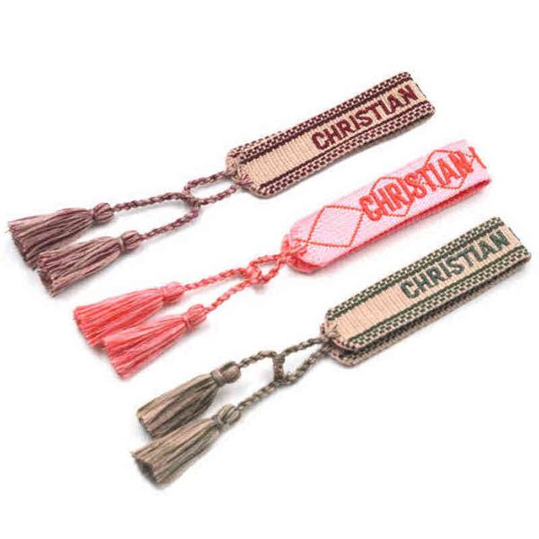 

luxury classic brand embroidery bracelets fashion women men bangles friendship charm bracelet woven adjustable tassel vintage couple braided, Golden;silver