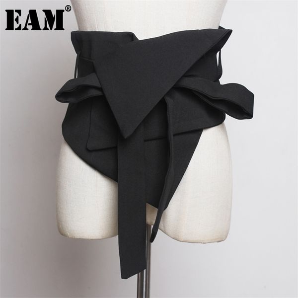 

[eam] black cloth asymmetrical bow bandage wide belt personality women fashion all-match spring autumn 1a778 220407, Black;brown