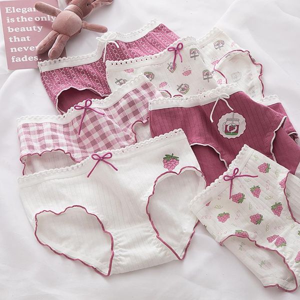 

womens underwear lovely girl cartoon panties fashion bow comfort briefs mid waist seamless underpants female lingerie, Black;pink