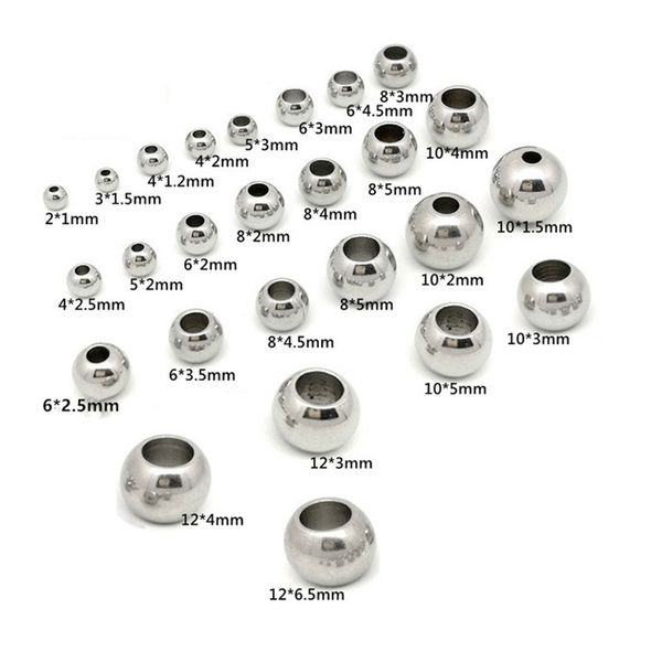 Bolas de metal de aço inoxidável de 8 mm através de contas redondas para o colar de pulseira de joias acessórios DIY
