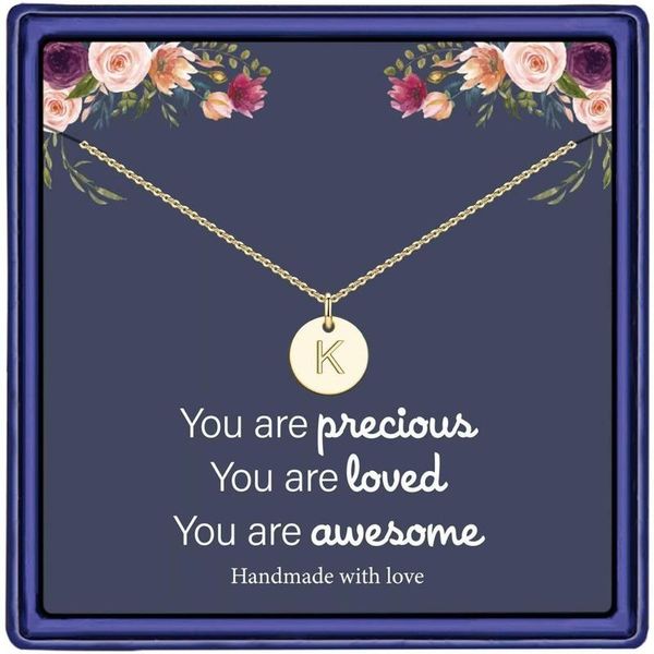 

pendant necklaces initial for women 14k gold filled dainty disc letter necklace kids jewelry birthday gifts teen girls, Silver