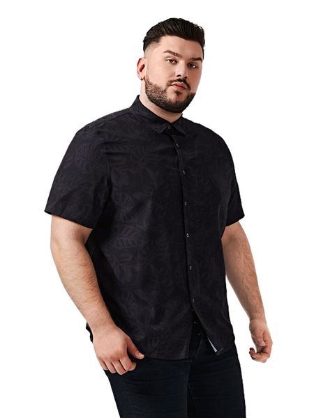 

extended sizes men tropical print curved hem shirt g0dd#, White;black
