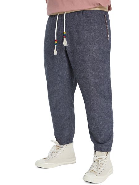 

men contrast tape drawstring waist pants n7mz#, Black