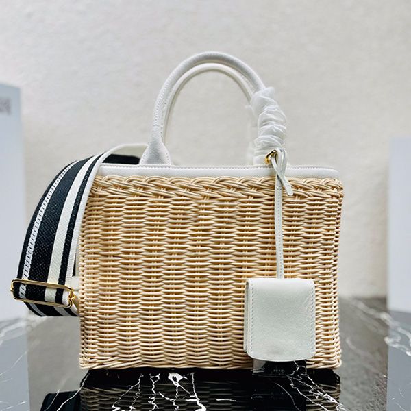 

white bucket tote bags canvas woven wicker bag vegetable basket new summer vacation beach straw bags women's shoulder black diagonal ha