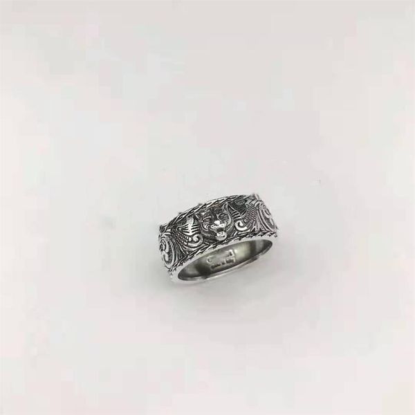 

925 sterling silver black tiger head ring retro classic sterling silver tiger head ring male and female hip-hop tiger head ring302v