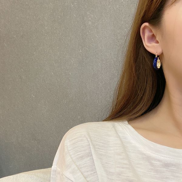 

trendy style blue earrings elegant metallic nostalgic oil dripping, Golden;silver