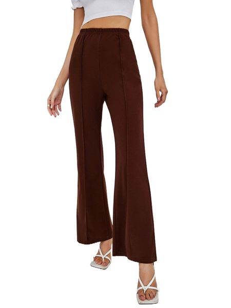 

high waist press crease flare leg pants i2s4#, Black;white