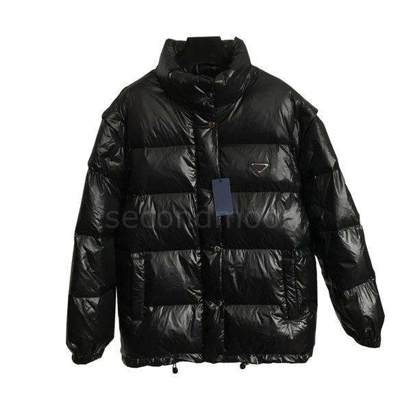 

stand collar down jacket jackets luxury triangle badge men women winter windproof coat long sleeve coats casual, Black