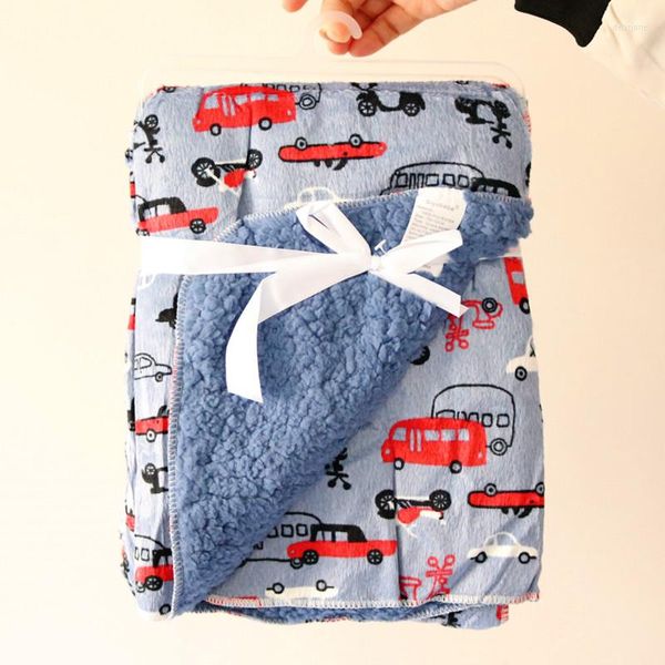 Decken Pucken Babydecke Korallen Fleece Cartoon Doppelschicht Empfang Swaddle Umschlag Kinderwagen Wrap Für Bettwäsche SetDecken Swaddli