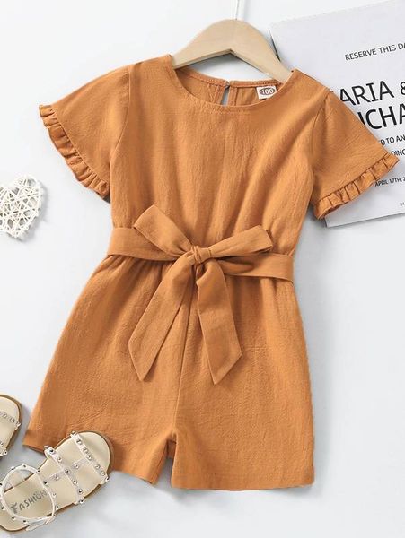 

toddler girls frill trim keyhole back belted romper she, Blue