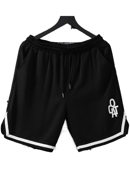 

men random letter graphic striped trim drawstring waist shorts h2ps#, White;black