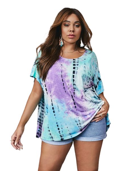 

plus tie dye batwing sleeve tee n3bx#, Black