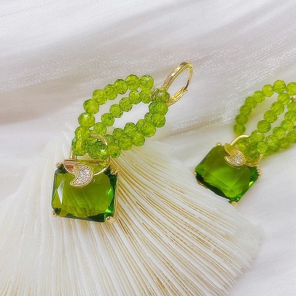 Brincos de miçangas verdes de manobra de lustres de lustres para mulheres criativas artesanais grandes pendentes