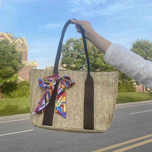 Nova bolsa de palha feita à mão pura feminina bolsa de vime bolsa de praia estilo mediterrâneo 220614