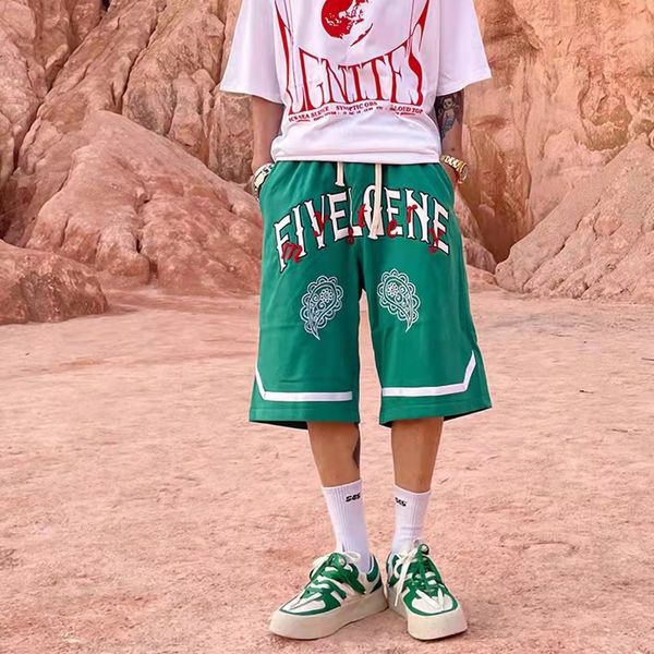 

front letter cashew print elastic waist hip hop summer shorts mens pockets spliced retro loose five point pants, Black
